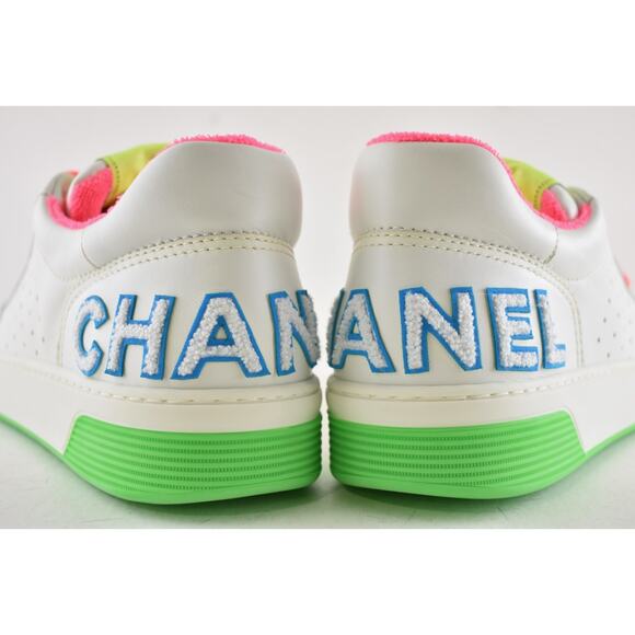 Chanel Mens 20P White Multicolor Neon CC Logo Flat Runner Trainer Sneaker 44 11 - Picture 11 of 12